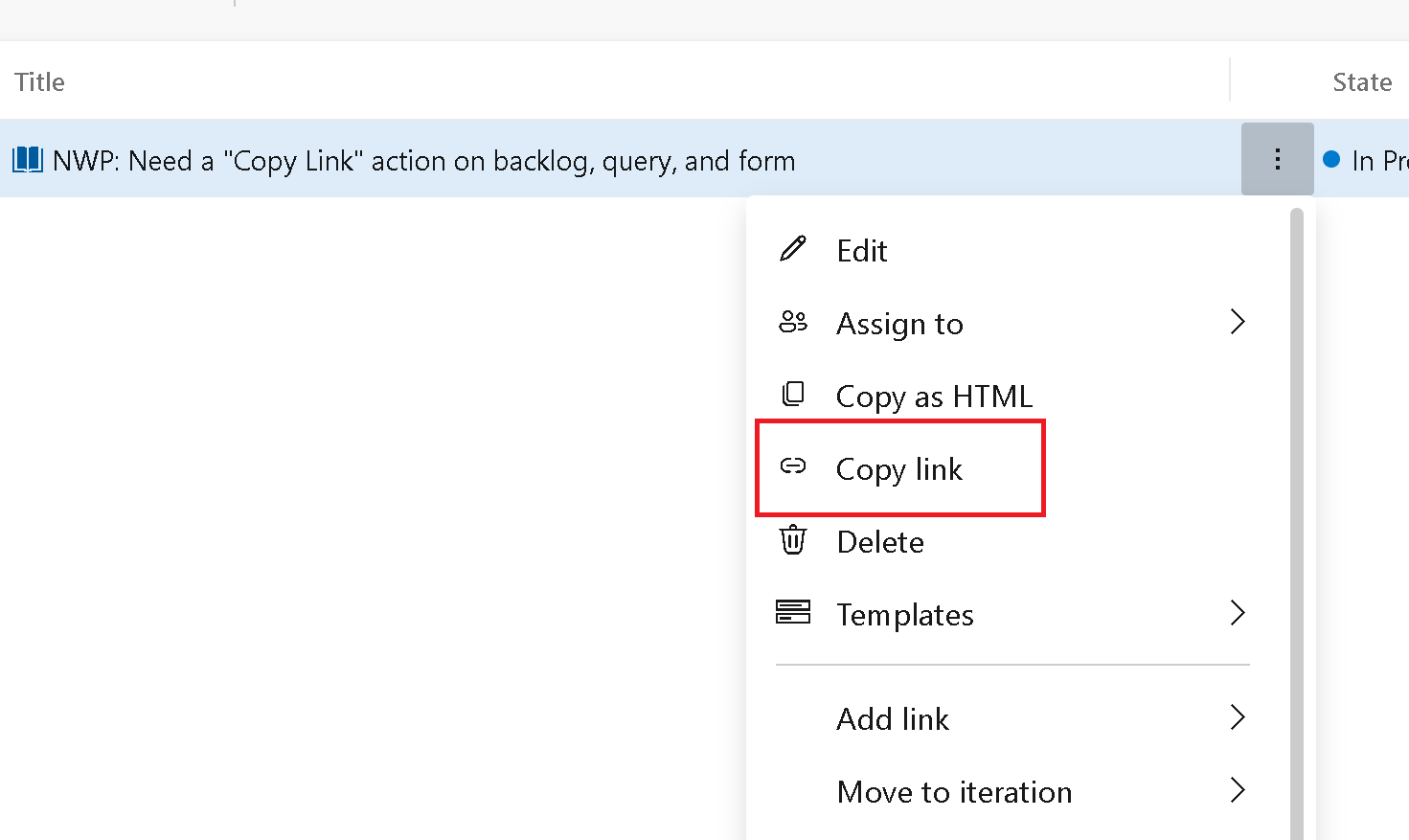 Image for copy link context menu item on backlog