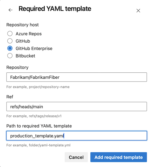 Screenshot of required YAML template.