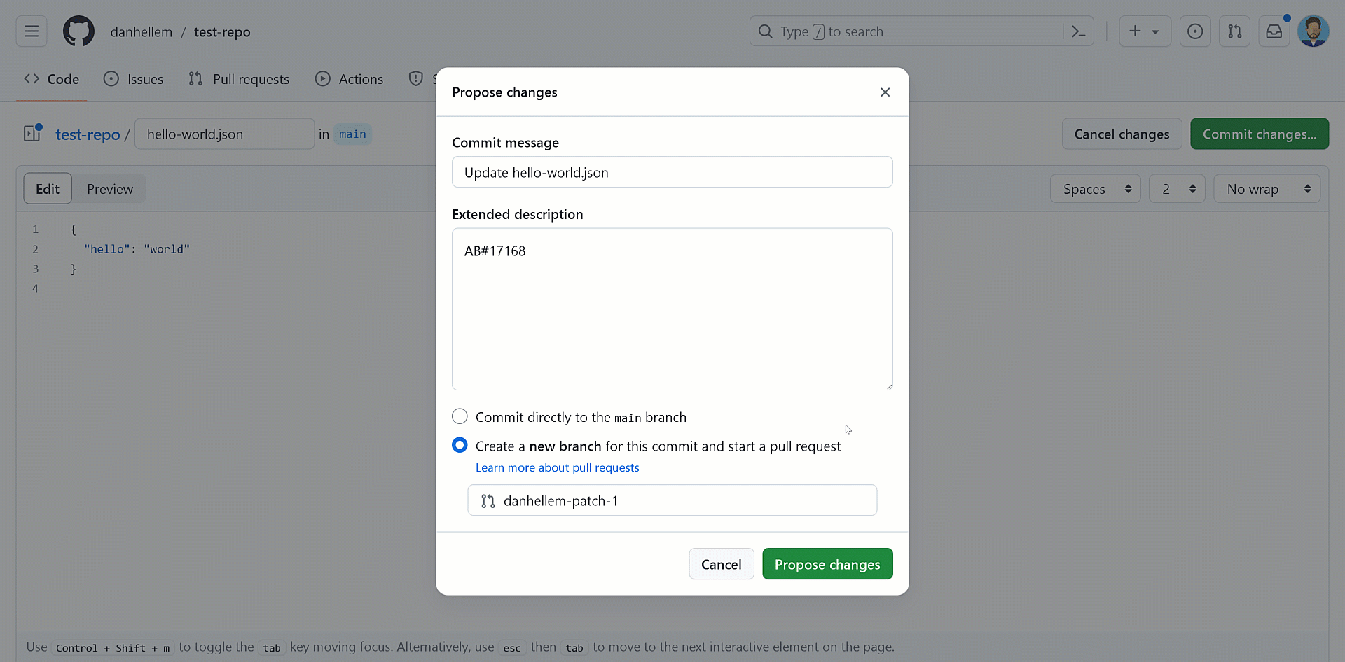 Gif to demo GitHub pull request details.