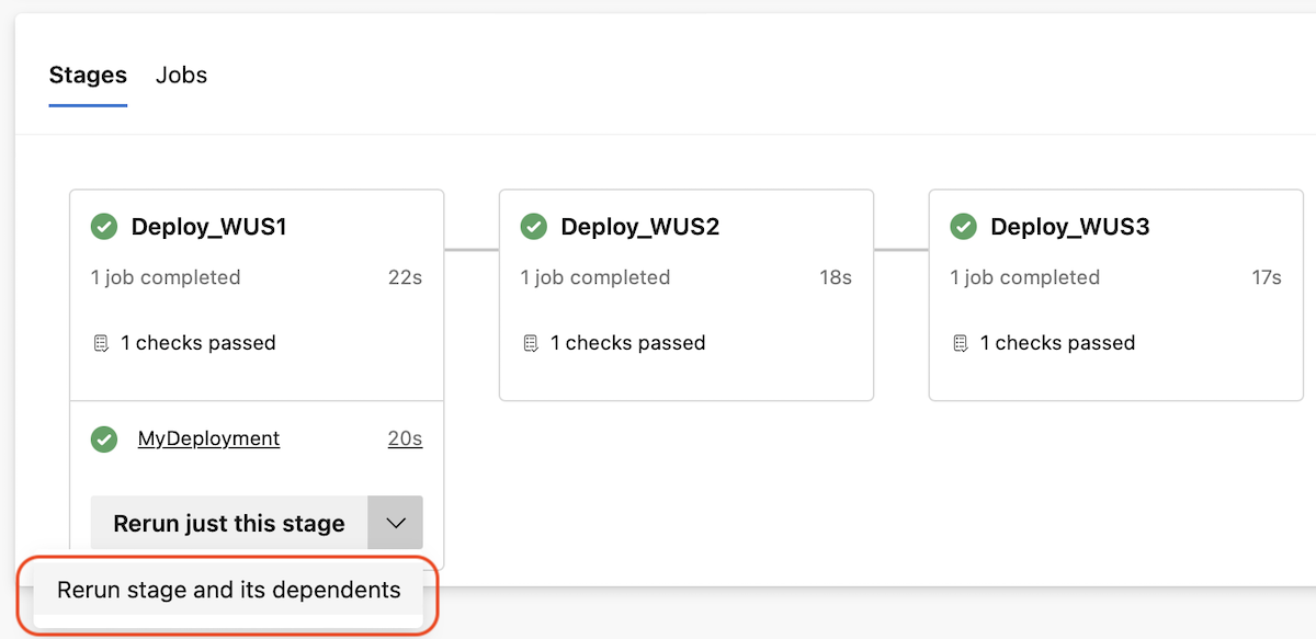 Screenshot of rerun stage and dependents.