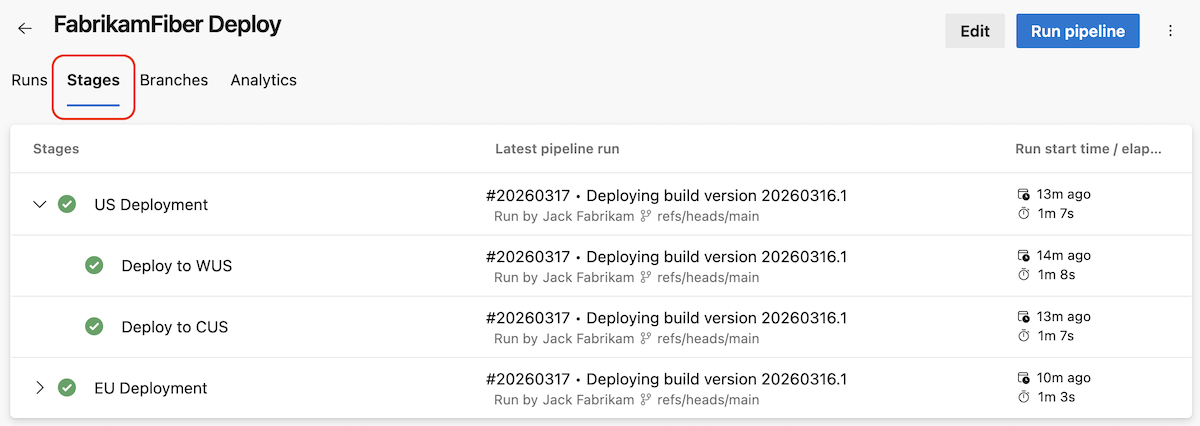 Screenshot showing stages deployment view.