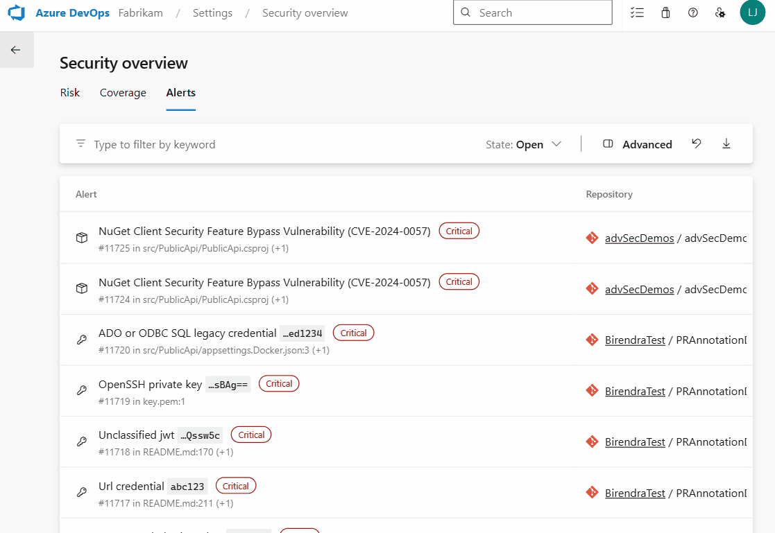 Animated walkthrough of combined alerts view and security campaigns in security overview.