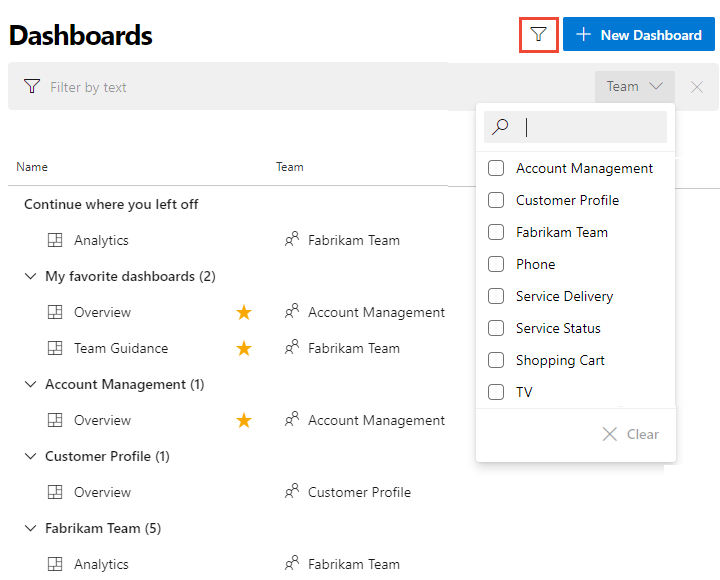 Filter lists, boards, and directories - Azure DevOps | Microsoft Learn