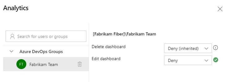 Dialog for Analytics dashboard Permissions.