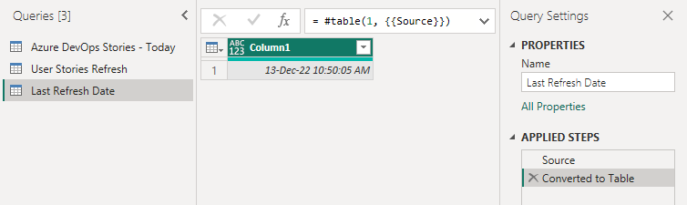 Screenshot of converted date column. 