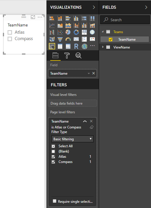 Power BI Desktop, Team Slicer