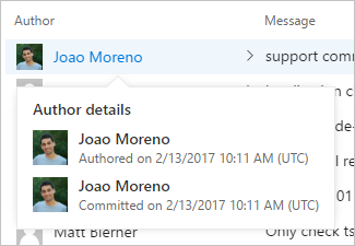 Author details for a commit