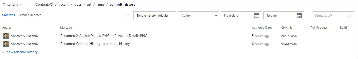 Show rename files or folder history