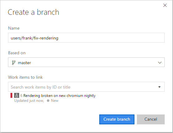 Create a branch with the new branch dialog.