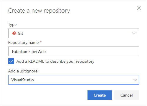 Screenshot of Create a new repository dialog.