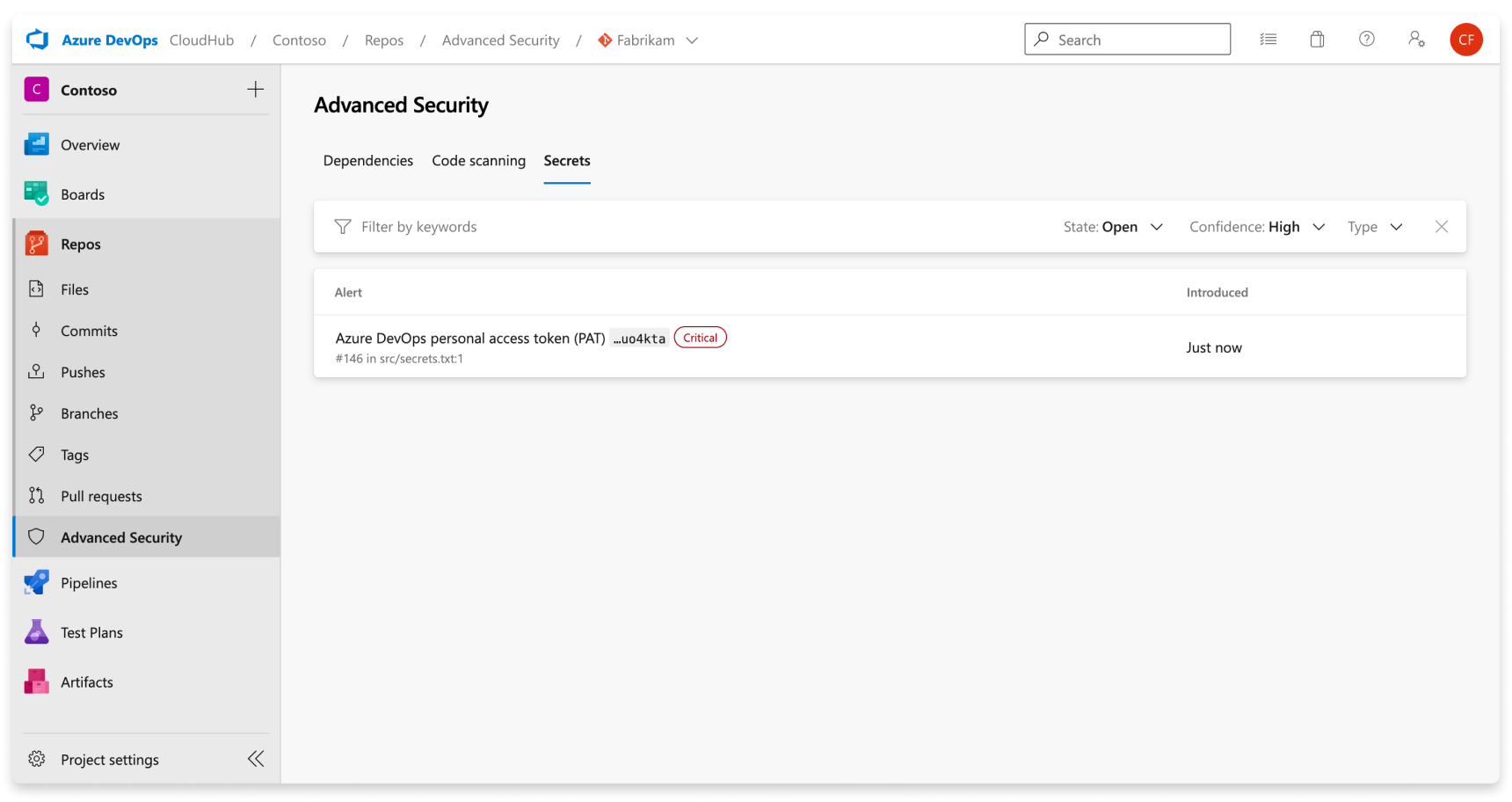 Secret Scanning for GitHub Advanced Security for Azure DevOps - Azure Repos