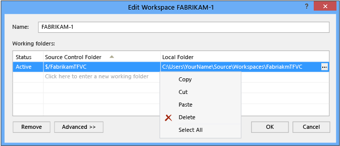 Edit Workspace dialog box