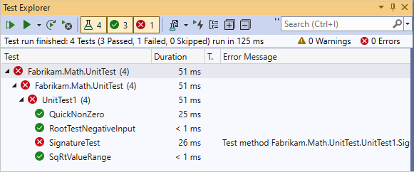Screenshot of Unit Test failed which previously passed.