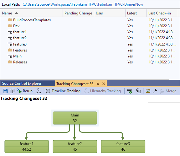 Screenshot that shows deleted feature branches.