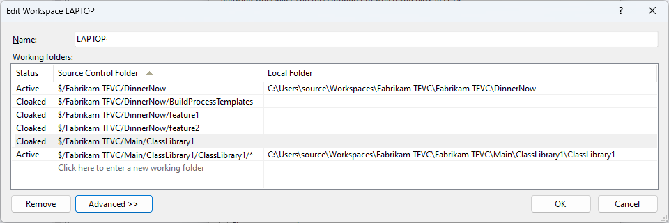 Screenshot that shows editing a workspace in the Edit Workspace dialog box.