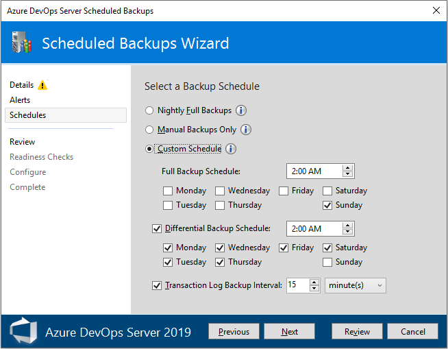 Choose a preconfigured or custom schedule