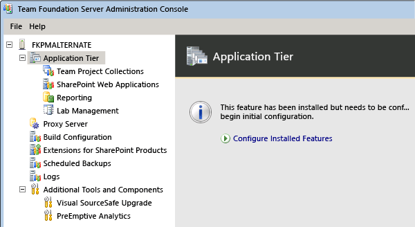 Configure TFS after databases are restored