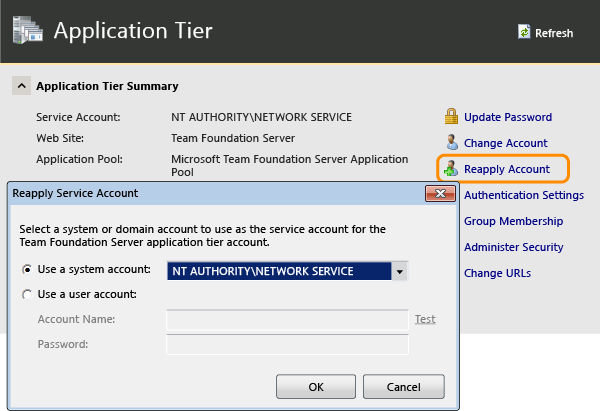Reapply the service account information