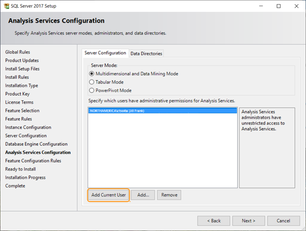 Analysis Services configuration