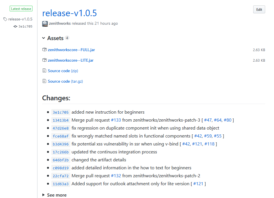 Screenshot of a sample GitHub release created using this task.