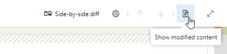 Screenshot of the Side-by-side diff options with the cursor hovering over the Show modified content.