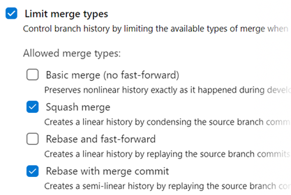 Screenshot of the Limit merge types section.
