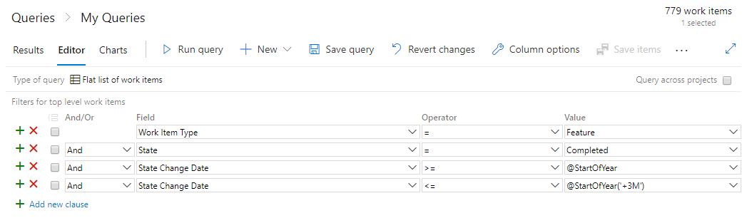 Screenshot showing query for work relative to the start of the day, week, month, or year.