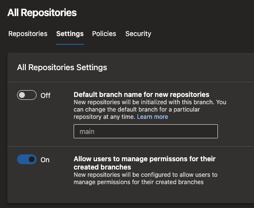 All repositories settings