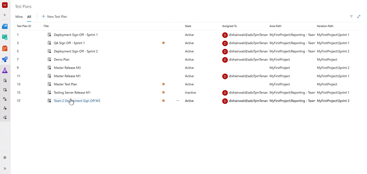 Gif to demo Sorting in Test Plans Directory.