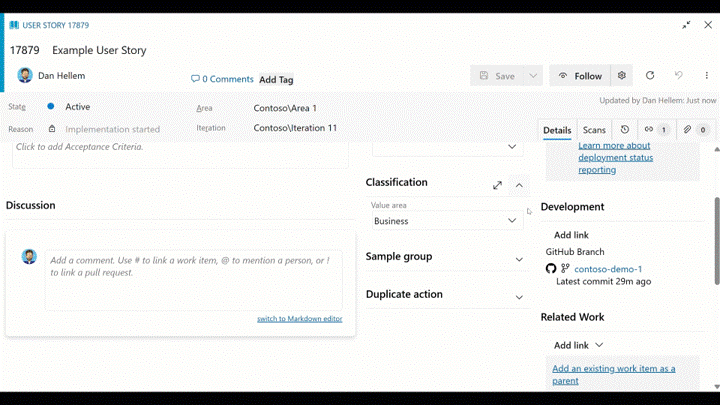 Gif to demo improvements linking to commits, branches and pull requests