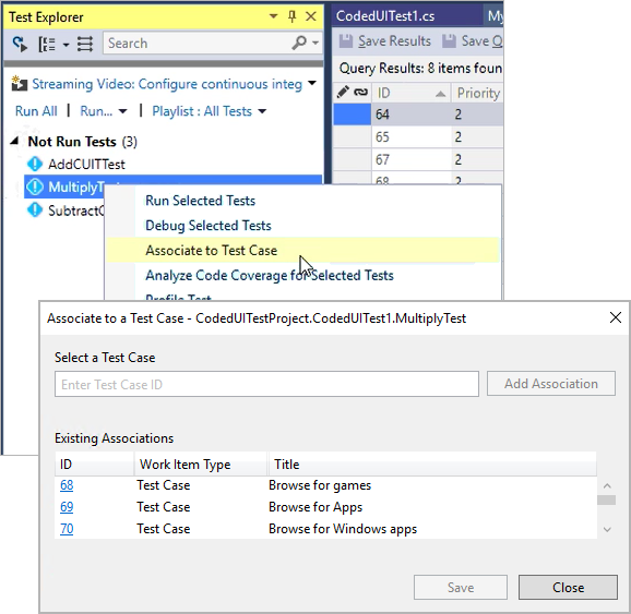 Screenshot showing associating automation with test case.
