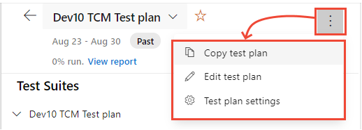 Test plan content menu options.
