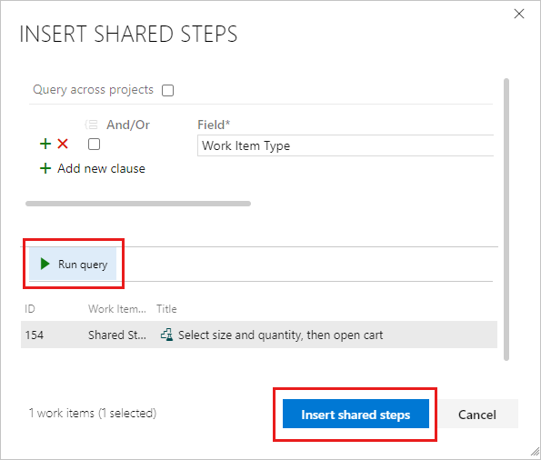 Screenshot shows the query to run to find shared steps.