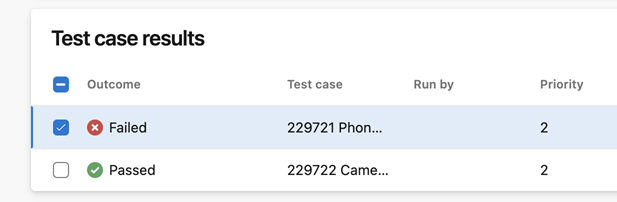 Screenshot showing test cases marked for linking to work items.