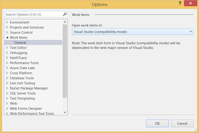Screenshot of Change work item display mode.
