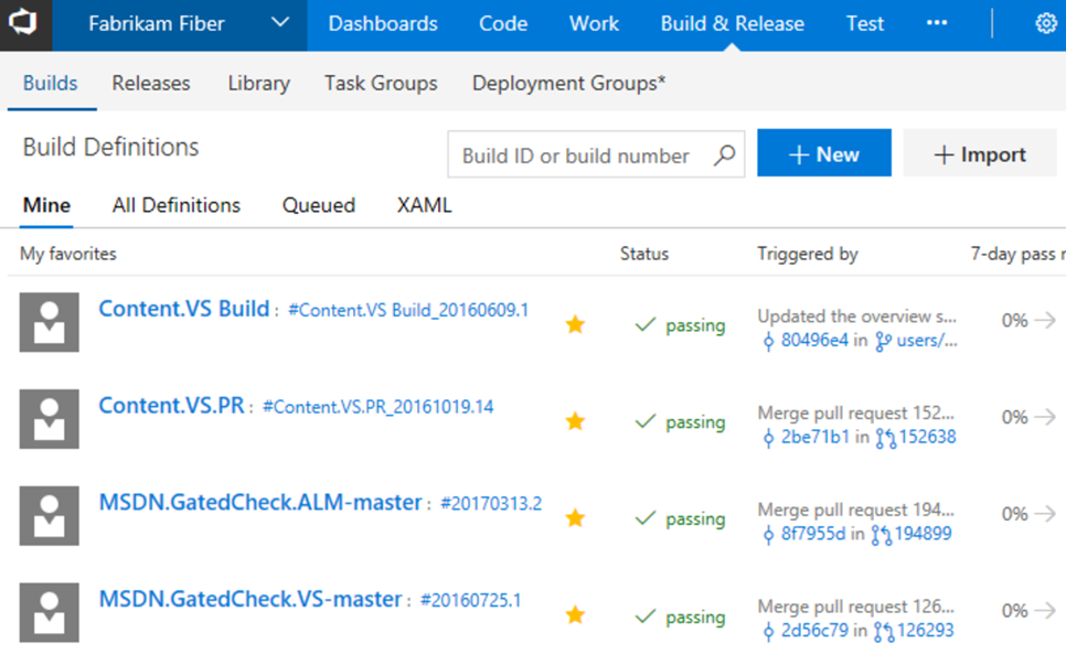 Screenshot of build pipelines page.