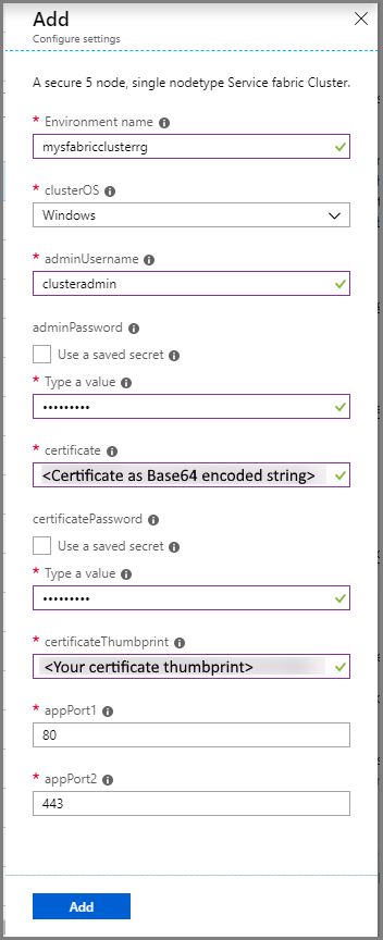 Screenshot that shows Configure cluster settings.
