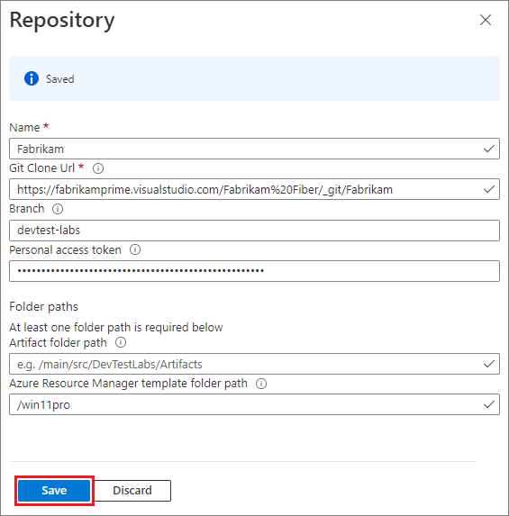 Screenshot that shows adding a new template repository to a lab.
