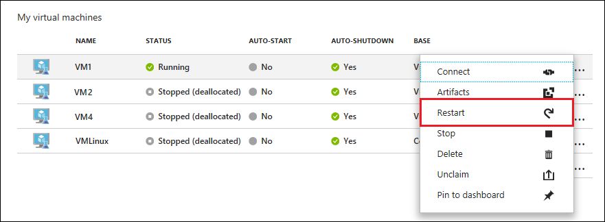 Restart VM through ellipses