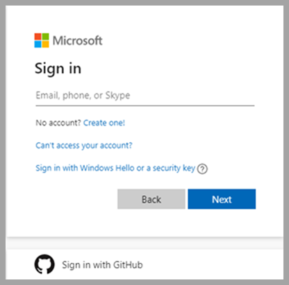 Screenshot of a Microsoft account sign in page.