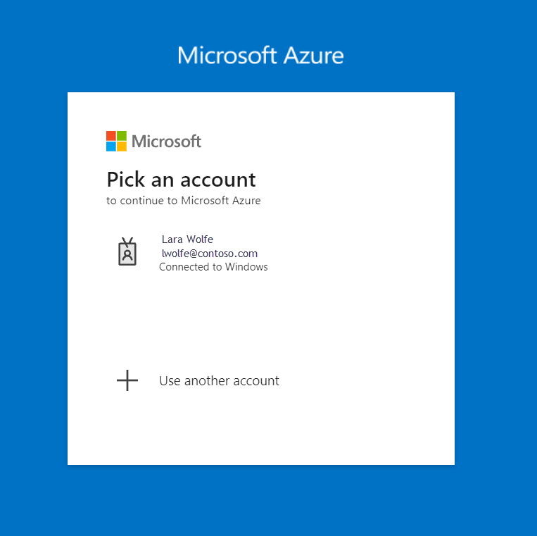 A screenshot of the Microsoft Azure pick an account screen.