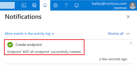 Screenshot of the notification to verify the creation of an endpoint in the Azure portal.