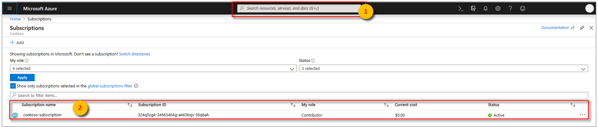 Azure Active Directory subscriptions