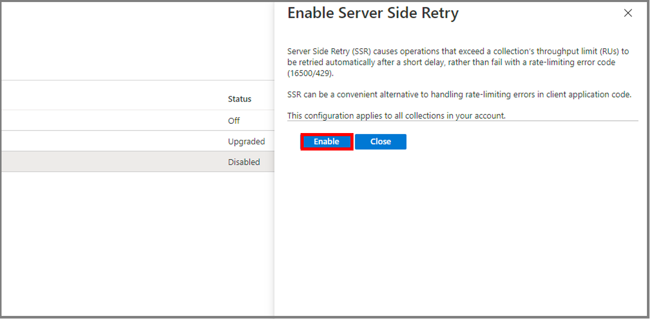 Screenshot of MongoDB Server-Side Retry enable.