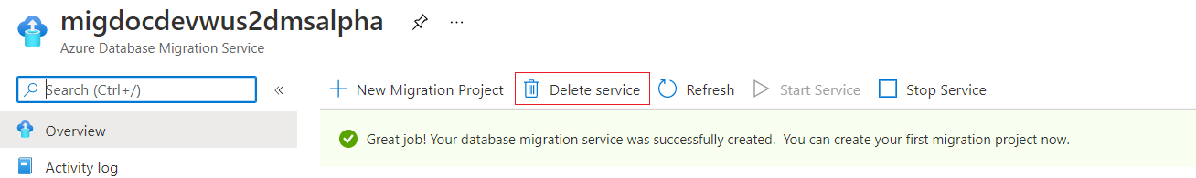 Delete the migration service