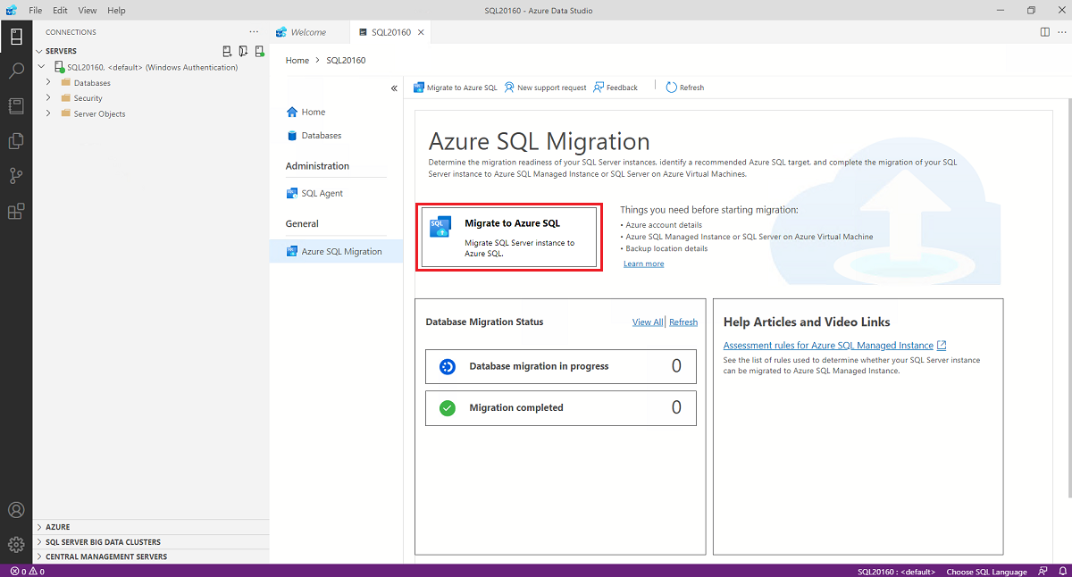 Launch Migrate to Azure SQL wizard