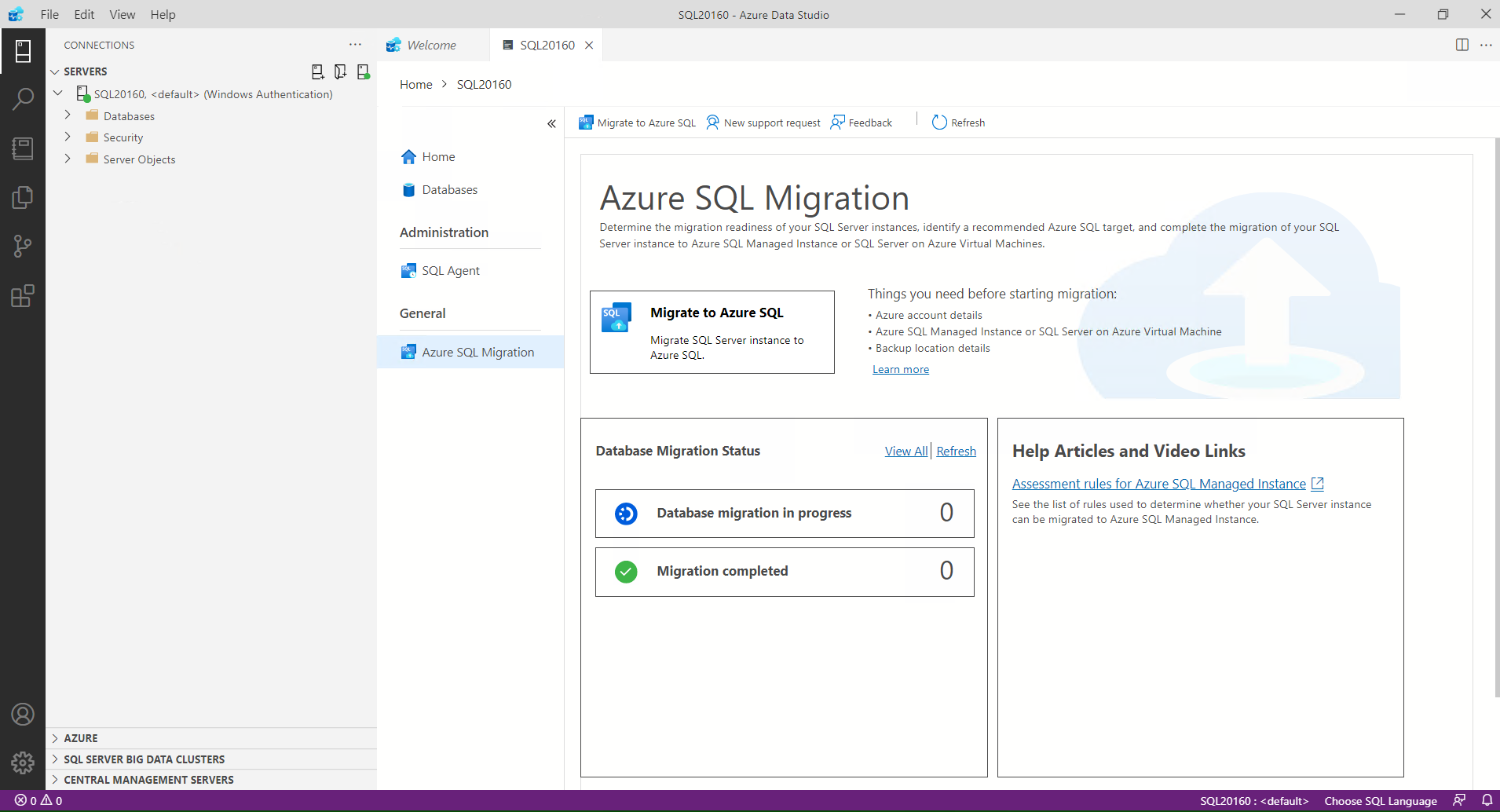 Screenshot that shows how to open the Migrate to Azure SQL wizard.