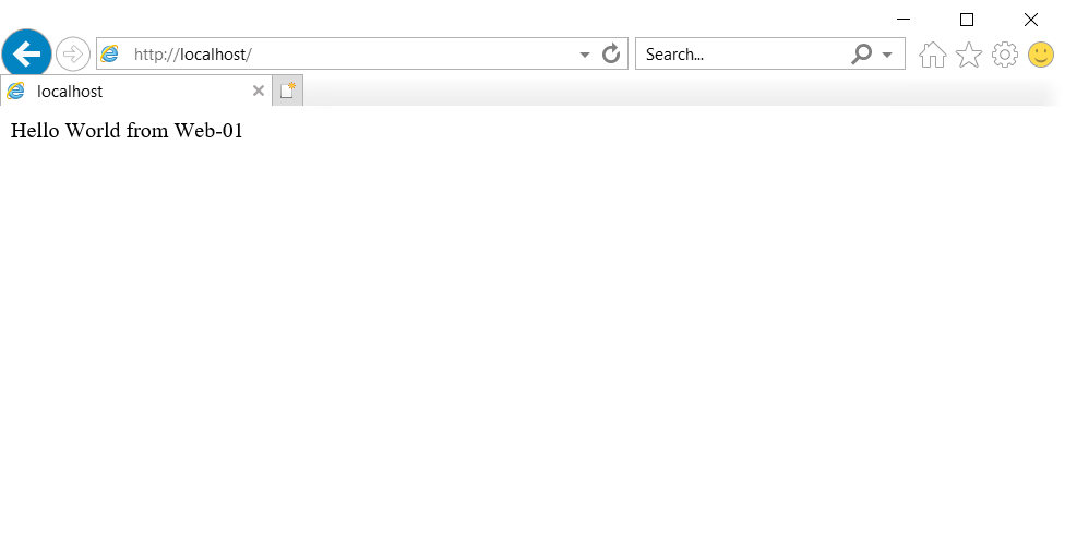 Screenshot of Internet Explorer showing the I I S Web Server default page of first virtual machine.