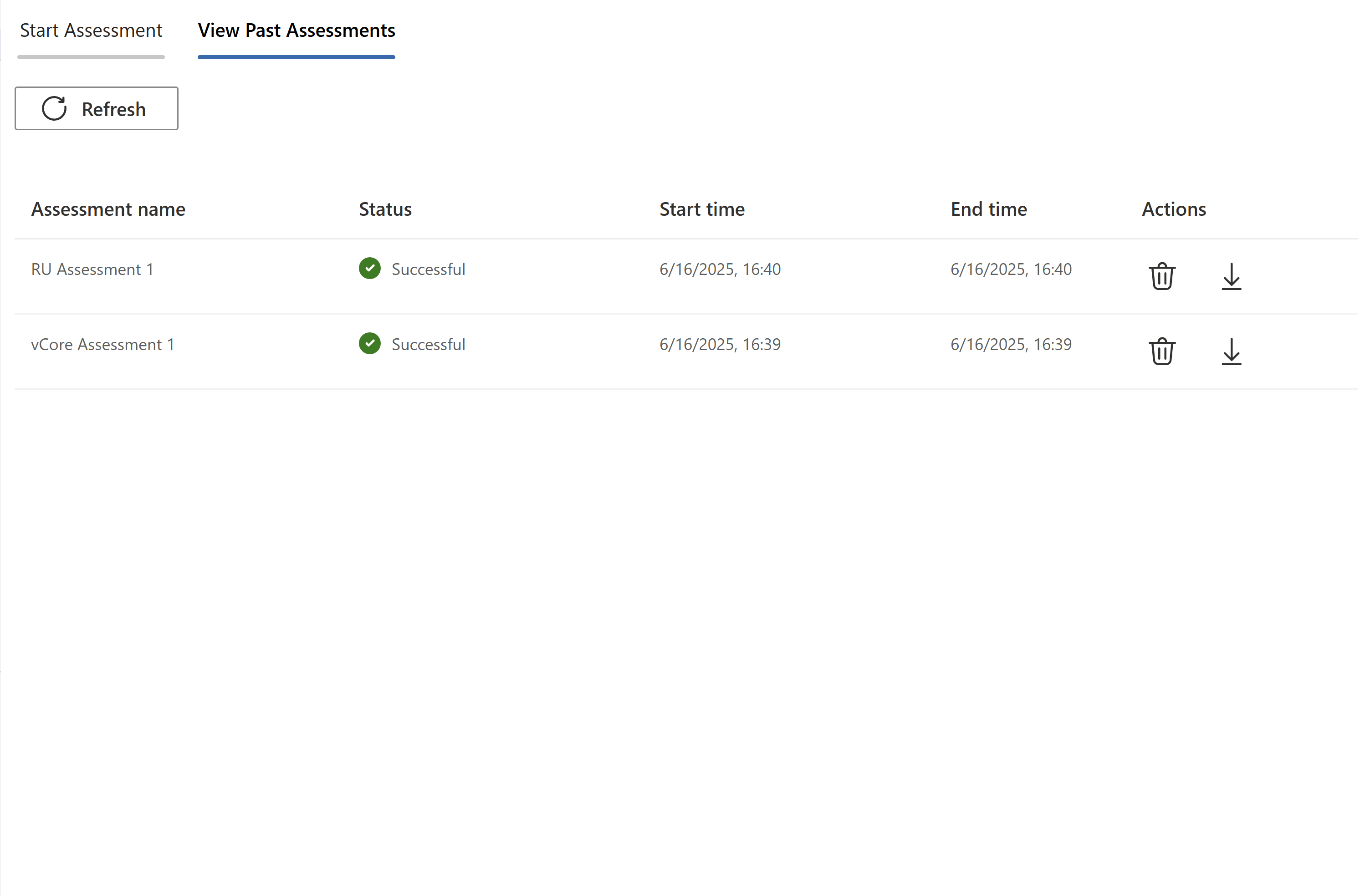 Screenshot of the View Past Assessment tab in the extension.