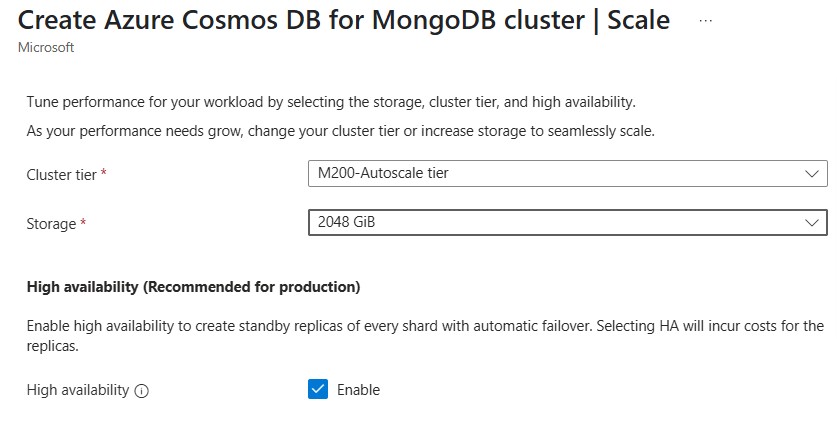 Screenshot of the free tier provisioning.